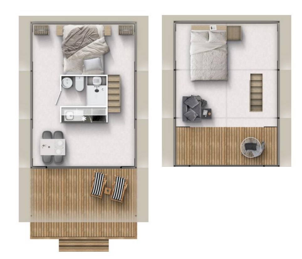 Nature Lodge – 2 chambres – Spa  (draps et serviettes inclus) 2/4 Pers.